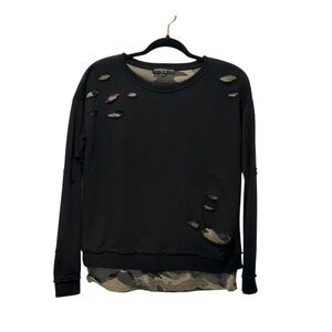 Generation Love Black Camo Distressed Sweatshirt size xs
